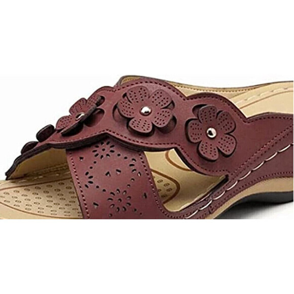 Floral Casual Wedge Sandals In Brown - Picture 5 of 5